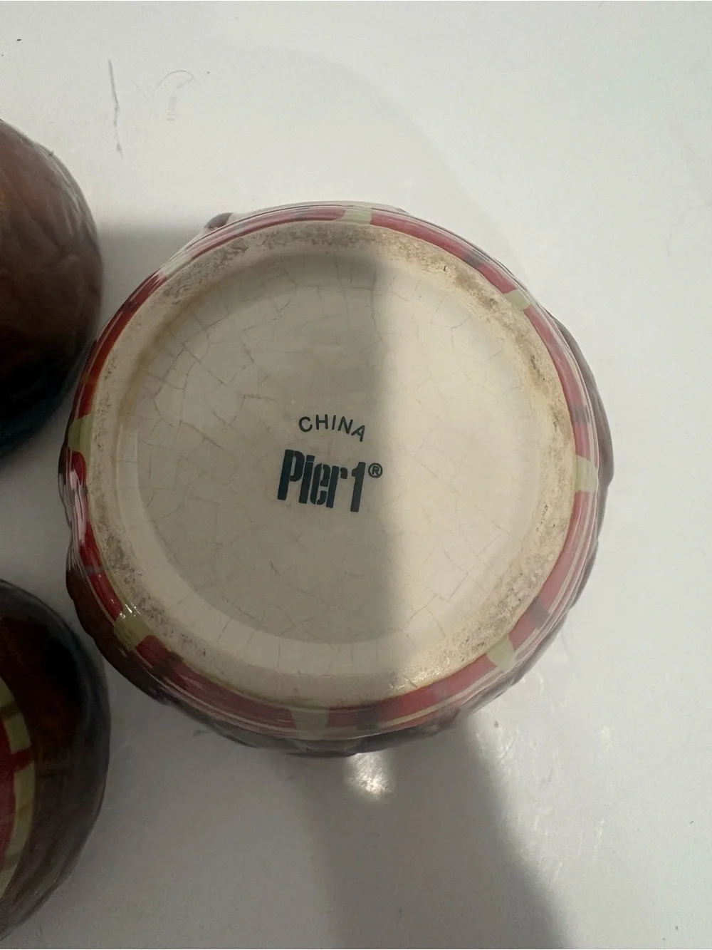 Pier 1 Owl Ceramic Measuring Set in Brown and Cream with Red Accent